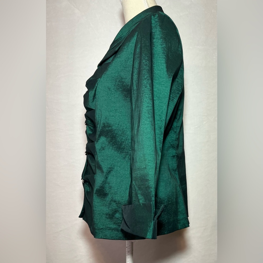 Blu Sage Formal Blouse Women’s Size 12 Green with Rhinestone Buttons - Picture 3 of 7